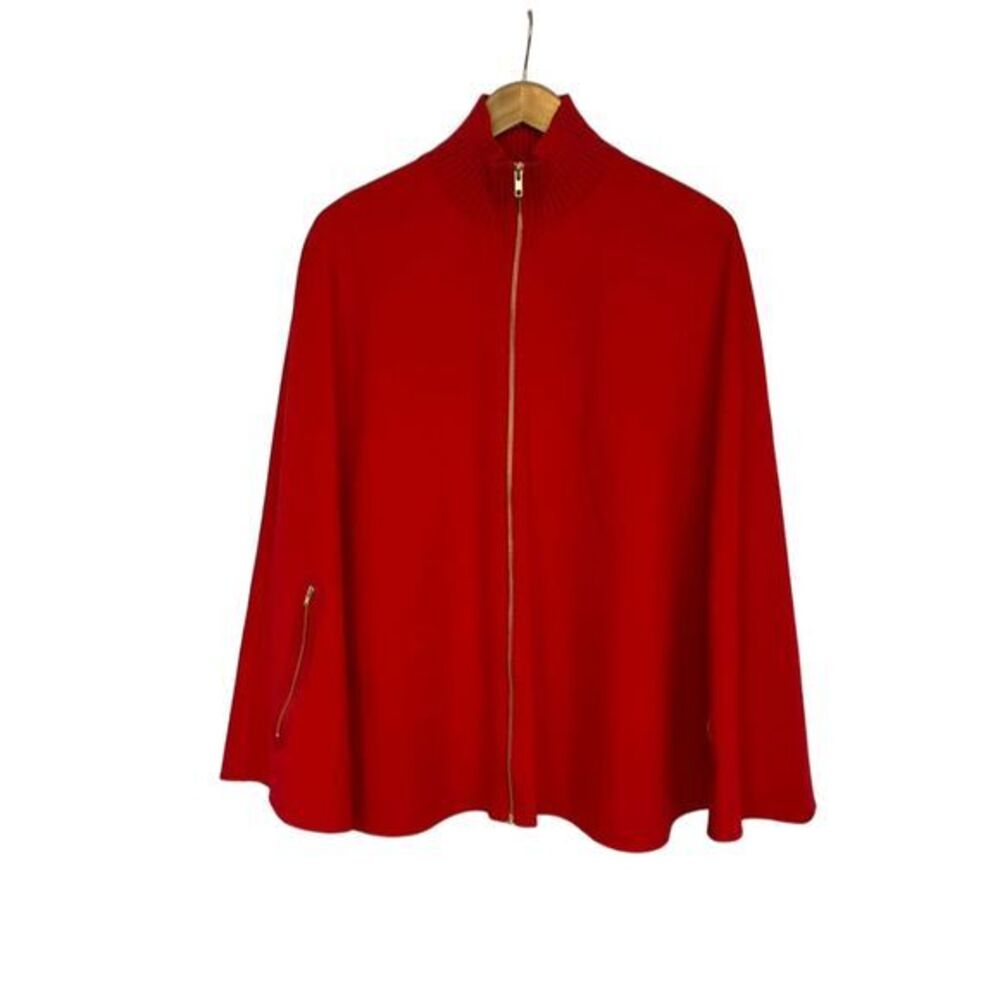 Crown & Ivy Women's Red Zipper Cape OS One Size Solid Pattern